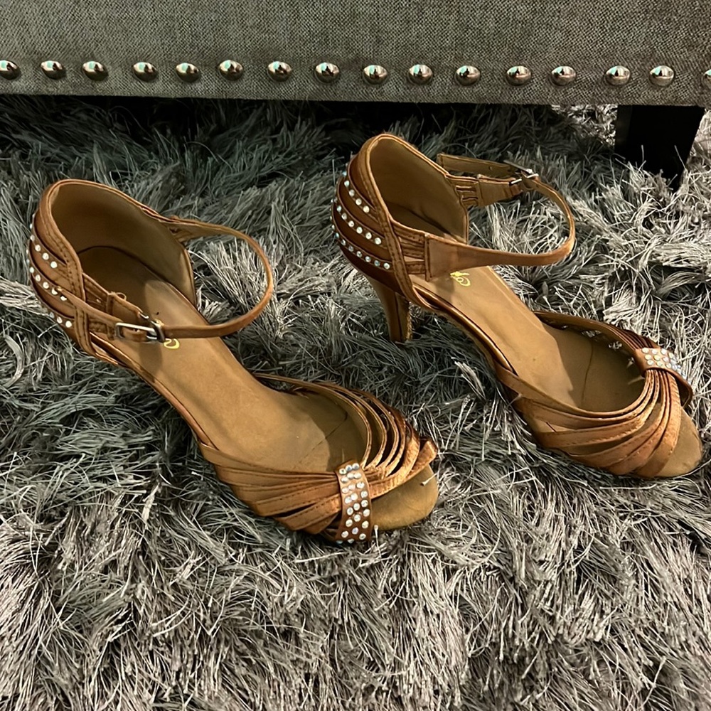 LATIN DANCE SHOES SEMENEJA RHINESTONE GOLD DANCE SHOES
